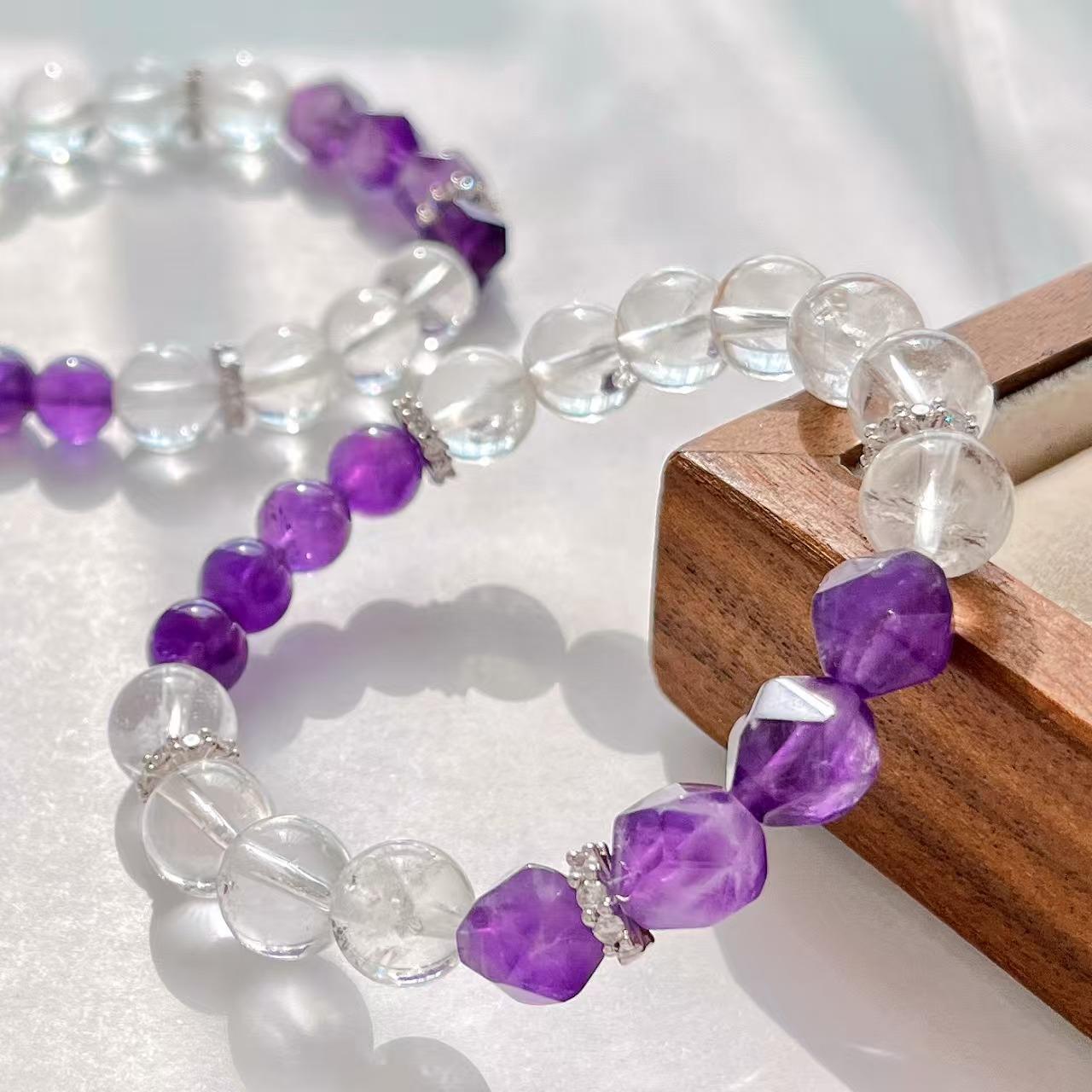 10Mm Retro Natural White Crystal Amethyst Bracelet Basic Commuter Bracelet