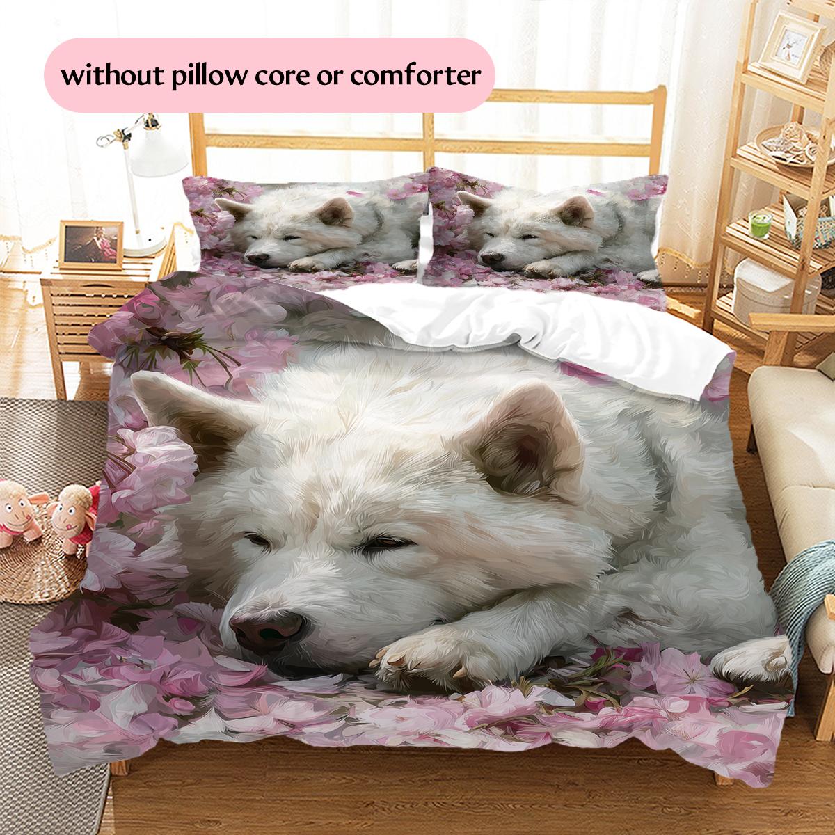 

Pink and Purple Samoyed Pattern Bedding Home Decoration Birthday Gift (1 * duvet cover + 2 * pillowcase, without core) 135x200cm