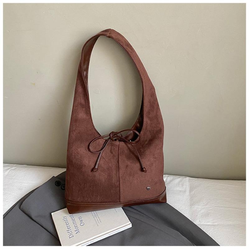 Bag women's new large-capacity retro suede tote bag French bow shoulder bag bucket armpit bag