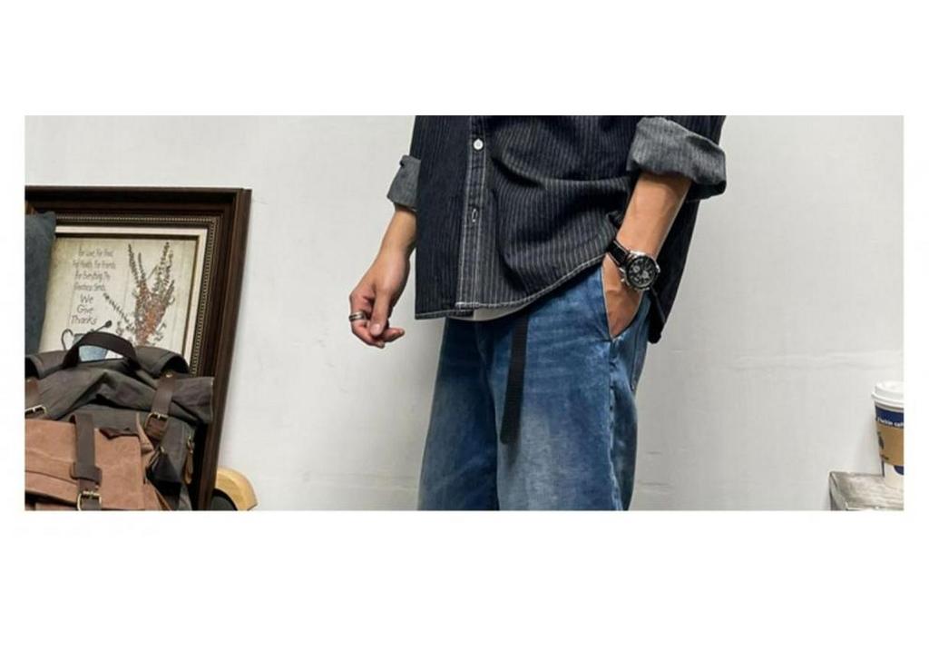 Men’s American Retro Striped Denim Long-Sleeve Shirt: Casual Versatile Spring/Autumn Jacket