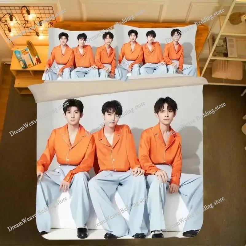 TF Boys Pillowcase+ Duvet Cover Single Dormitory Student Knit Wang Yuan Wang Junkai Qian Xi Photos Double Bedding Set963