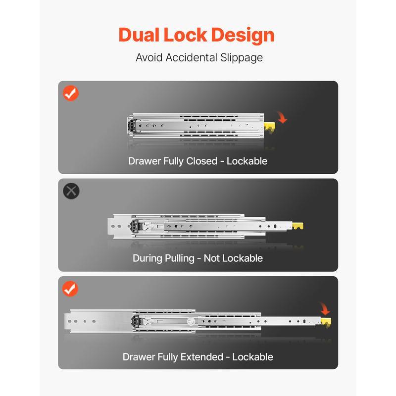 SucceBuy 1 Pair Full Extension Drawer Slides 500 lbs Load Capacity Locking Drawer Slides Ball Bearing with Lock Side Mount Rail