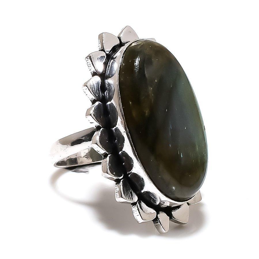 Labradorite Gemstone Handmade 925 Sterling Silver Jewelry Ring Size 9 SU-8979