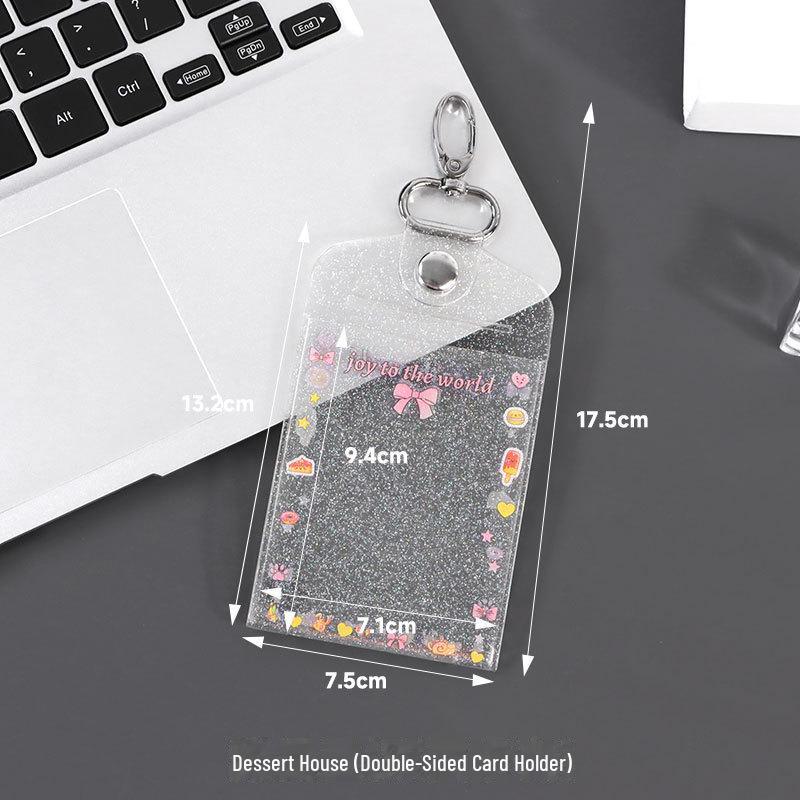Glitter PVC Double-Sided Keychain Card Holder for IDs and Bank Cards