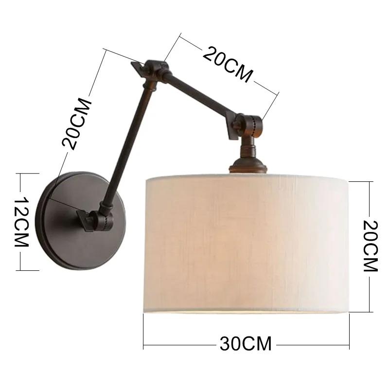 Silver Fabric Folding Wall  Adjustable Long Arm Lamp Reading Wall Lamp Reading Bedside Lamp Nordic Modern