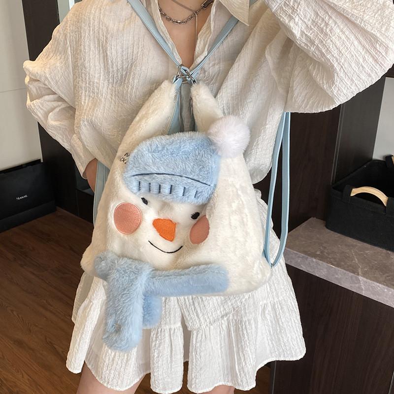 Sac à dos en peluche bonhomme de neige japonais avec design de fille de dessin animé pour un usage quotidien décontracté