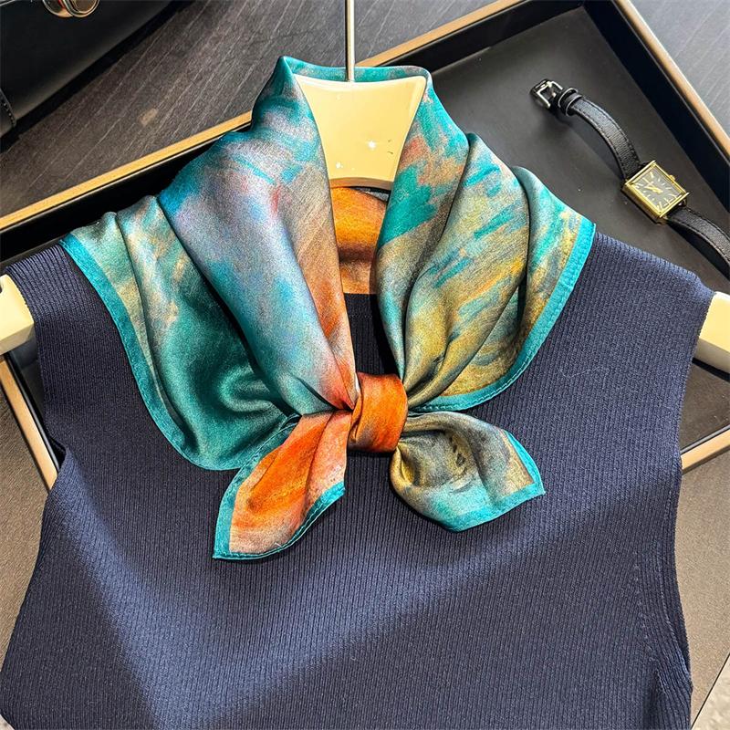 Luxury Shawl  100% Real Silk Square Scarf Women Designer Floral Print Neckerchief Female Hijab Bandana Headband