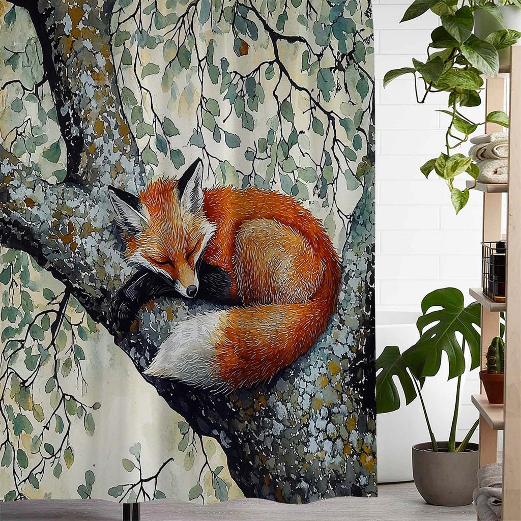 Cozy Fox in Winter Forest Shower Curtain - Water-Resistant Fabric for Bathroom - Ideal for Nature and Wildlife Lovers