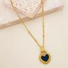 French Black & White Heart Necklace for Women - Double-sided Peach Heart Pendant, Chic and Versatile.