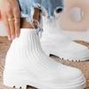 Autumn New Large Thick Sole Knitted Short Boots Women's Round Head Mid Heel Short Sleeve Women's Boots