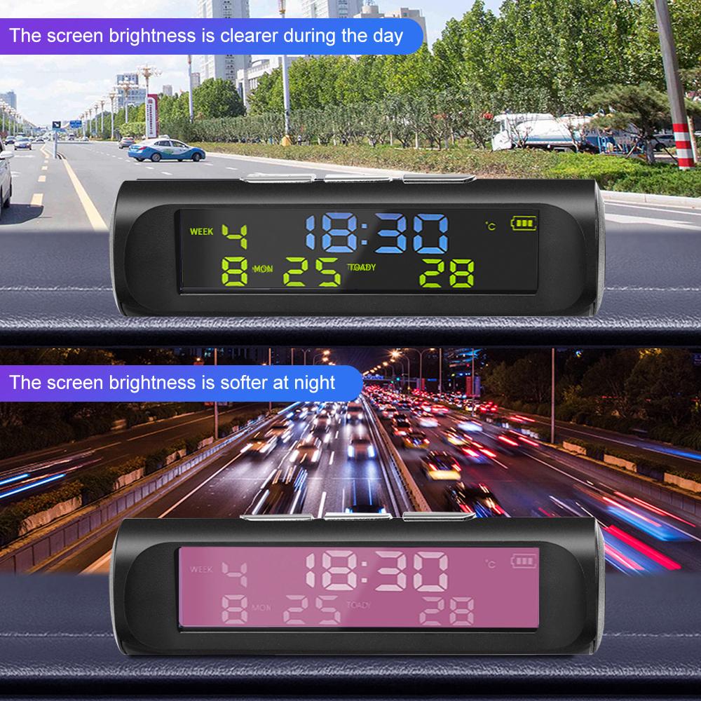 TPMS Look Solar Car Digital Clock with LCD Time Date In-Car Temperature Display for Outdoor Personal Car Part Decoration