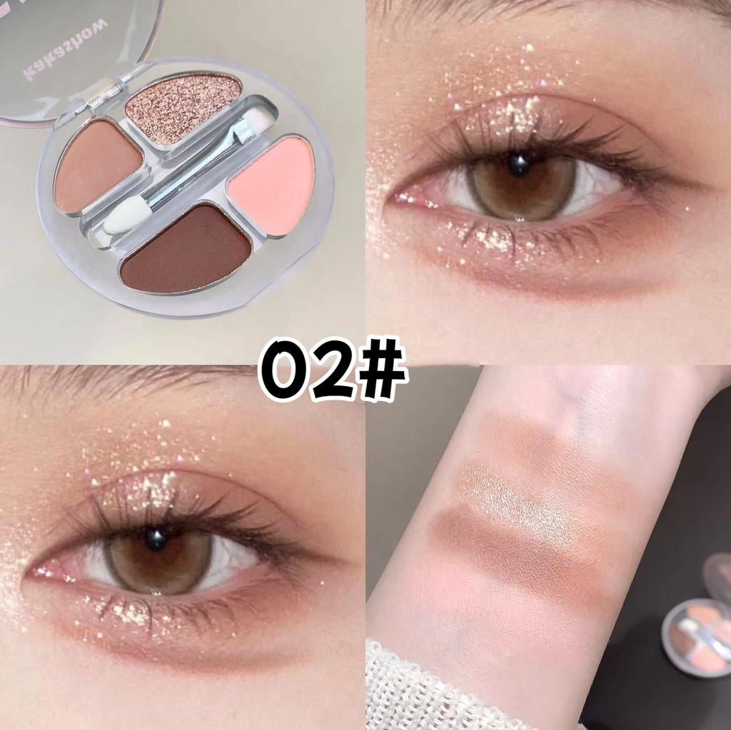 4 Colors Shimmer Matte Eyeshadow Palette Nude Rose Pink Glitter Pigment Eye Shadow Lasting Waterproof Makeup Palette with Brush