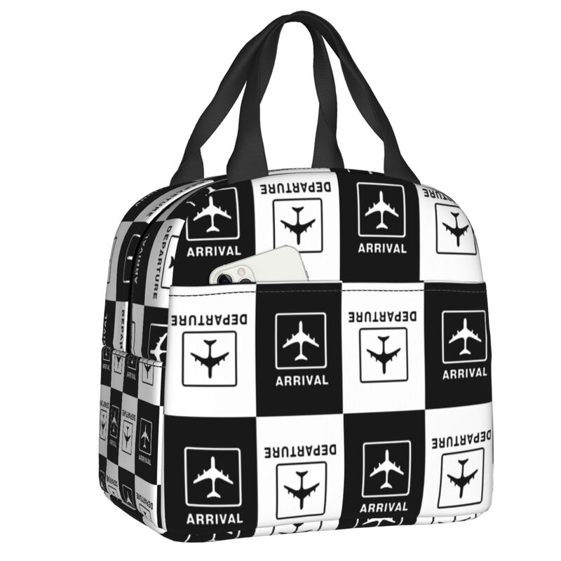 Aviation Arrival Departure Thermal Insulated Lunch Bag Aviator Airport Plane Portable Lunch Tote for Picnic Storage Food Box