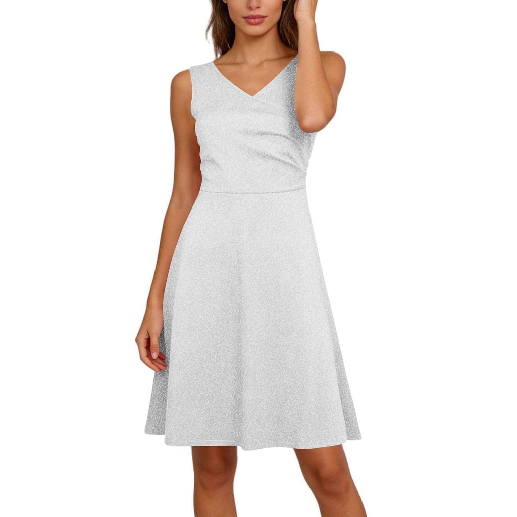 Women Elegant Sleeveless Wrap V Neck A-Line Dress