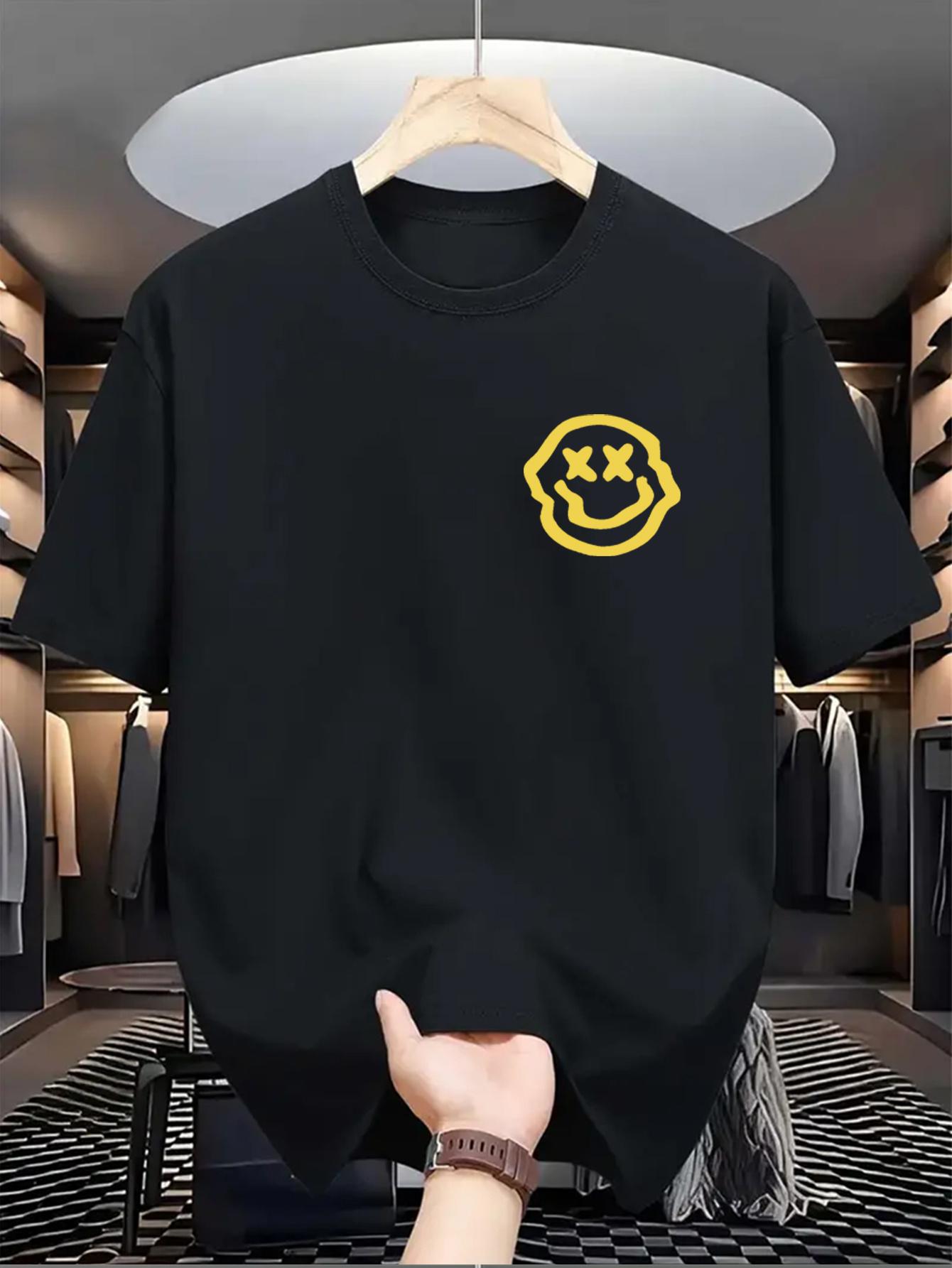 Men S Casual Crew Neck T-Shirt with Happy Face Print XXL