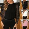 Kvinner Casual Ensfarge Rundhals Dot Mesh Lang Puffermet skjorte Bluse Topp