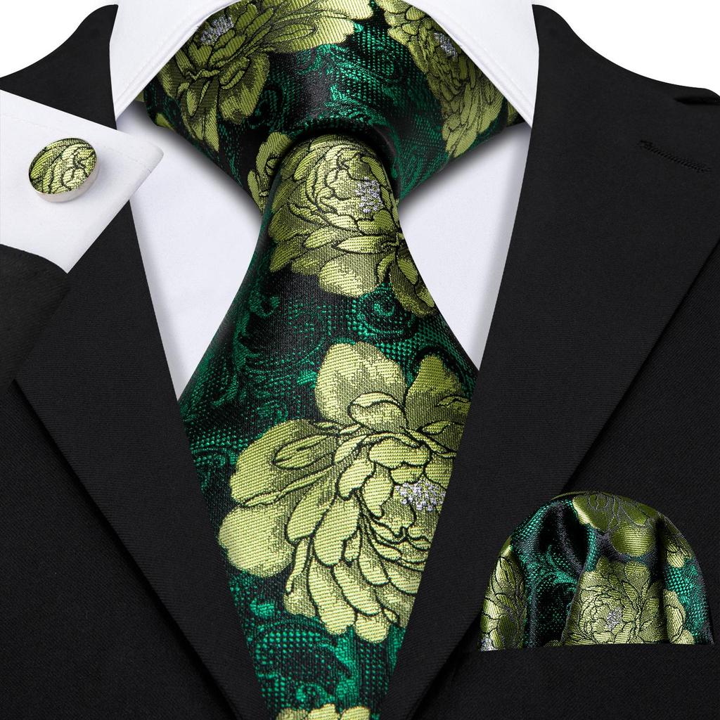 Barry Wang Formal Mens Paisley Silk Tie Set Mens Necktie Pocket Square Cufflinks Wedding