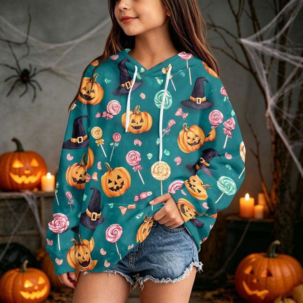 Kids Casual Halloween Print Hoodie for Holiday and Everyday Wear