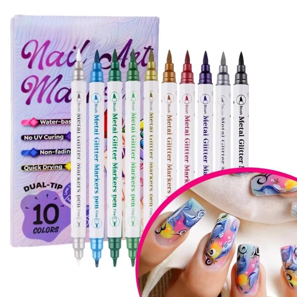 10-colour Nail Art Graffiti Pen Double-ended Acrylic Nail Paint Pens Nail Art Markers DIY Nail Art