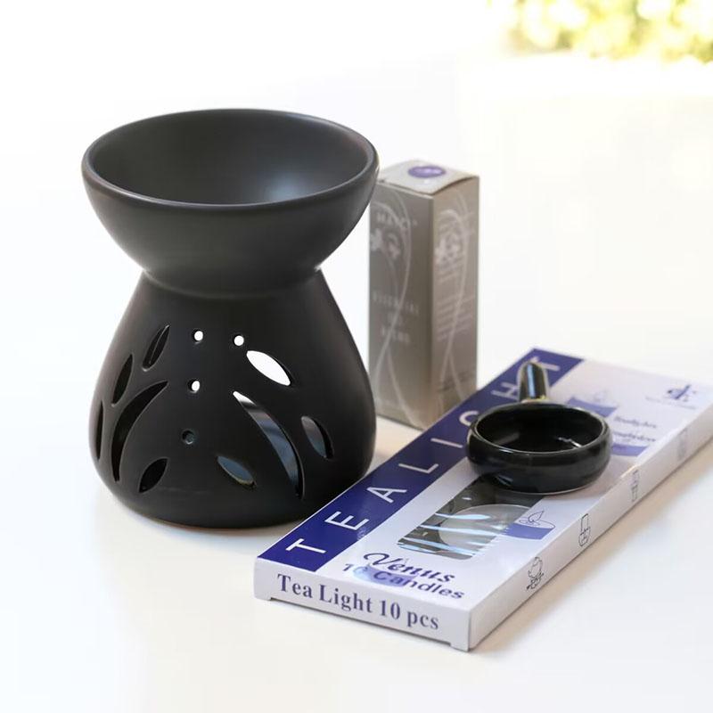 100ml Black Candle Heating Holders Retro Ceramic Incense Burner Sleep Aid Lamp Yoga Room Essential Oil Furnace for Home Decor