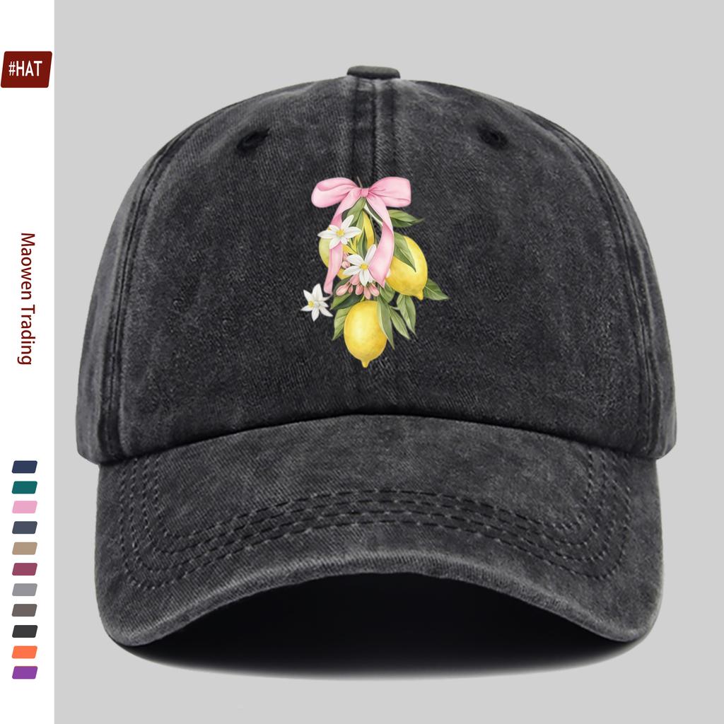 Pc Lemon Print Trucker Cap with Pink Bow Adjustable Snapback Baseball Hat Suitable for Spring Summer Lightweight Sun Hat for