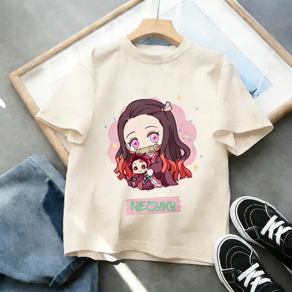 Summer Plus Size Demon Slayer Anime Printed Men and Women Tshirt Casual Parent Child Top Fashion Cotton Y2K Street Harajuku