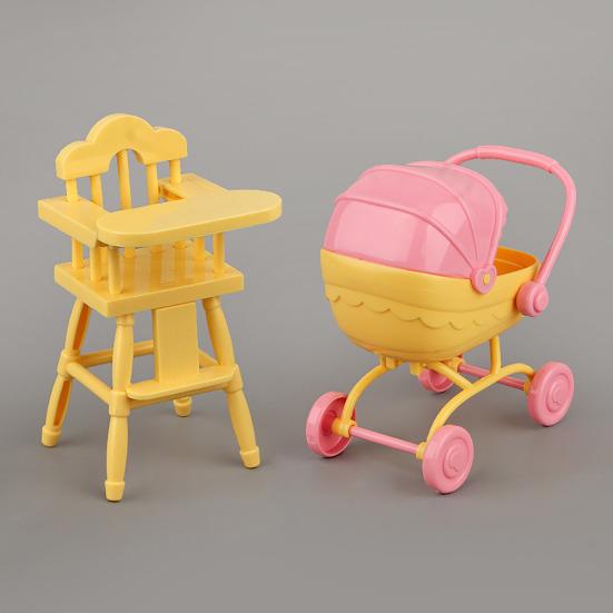 Mini Doll Stroller And High Chair Set for Dolls Realistic Baby Toy Stroller Lightweight Portable ABS Plastic Doll Accessories for Kids Imaginative