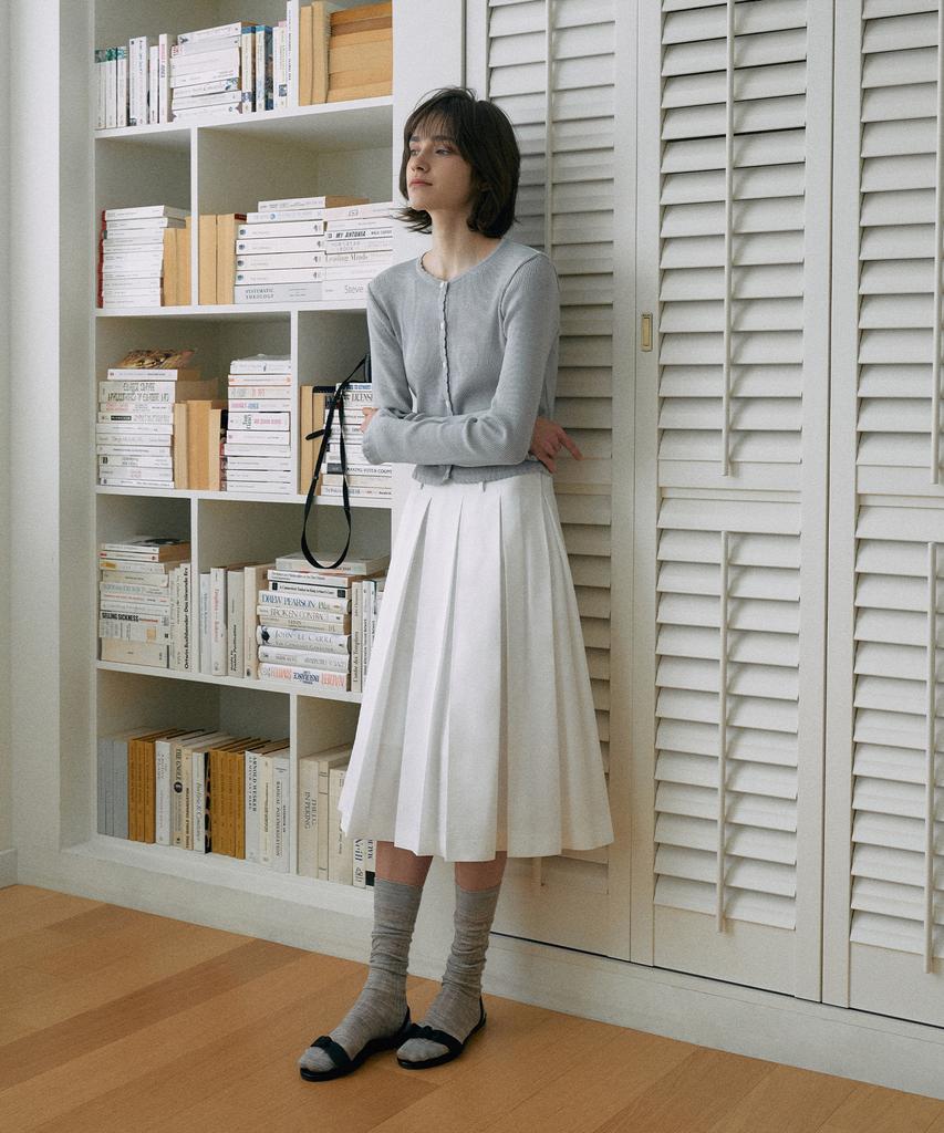 Lamerei Cotton Pleats Midi Skirt[Lmbespsk5408]-Off-White