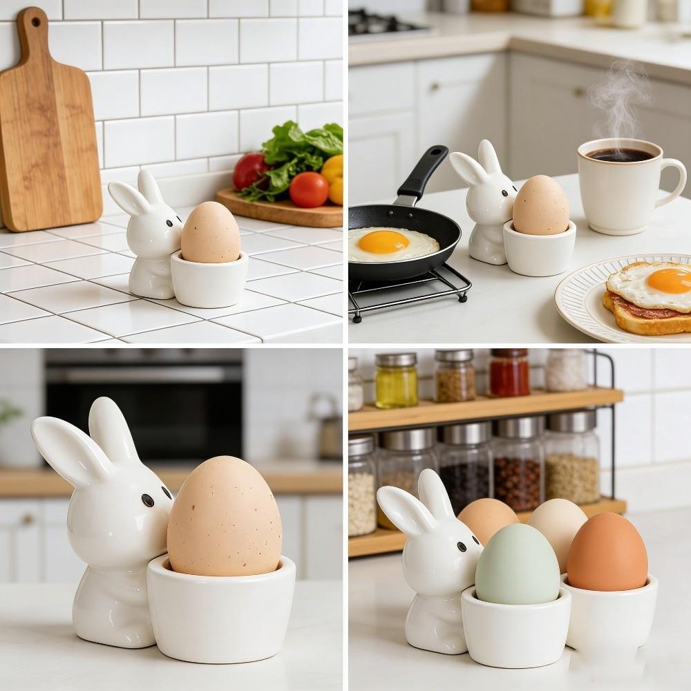 Stabiler Keramik-Eierbecher Glatter Hase Eierbecher Oster-Eier-Tablett-Becher Osterdeko