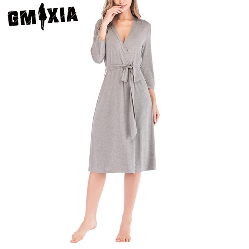 

GMXIA Весенне-летние халаты Новая женская свободная домашняя одежда Халат с рукавом три четверти XL серый