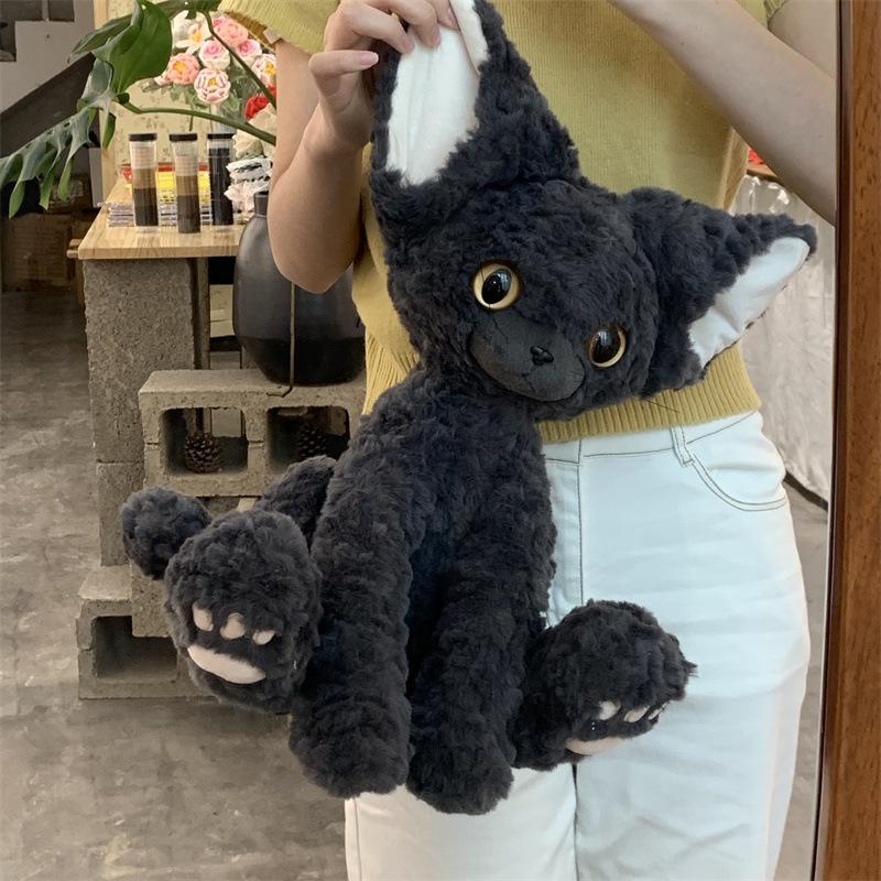 Süße Schwarze Deutsche Katze Puppe Große Ohren Lockige Katze Cartoon Katze Plüschtier Puppe Geschenk Puppe