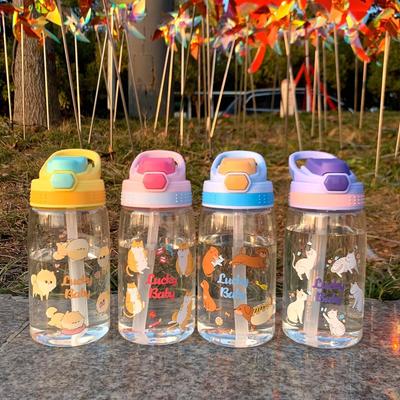 480ml Kids Water Sippy Cup Kids Water Bottle with Straw and Handle Portable Drinking Bottle Cup Children