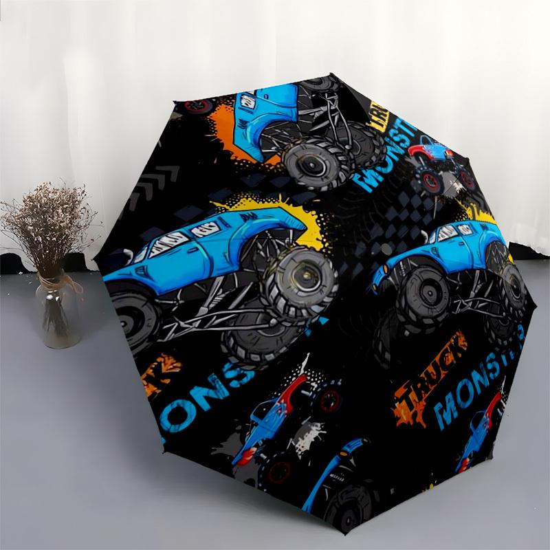 1pc Monster Truck Pattern Umbrella with Plastic Handle,Suitable for All Seasons Home Travel Outdoor UmbrellaDD631