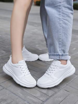 White Sneakers Women's Breathable Mesh Shoes White Shoes Teenagers Junior High School Students Pure Black Casual Running Shoes