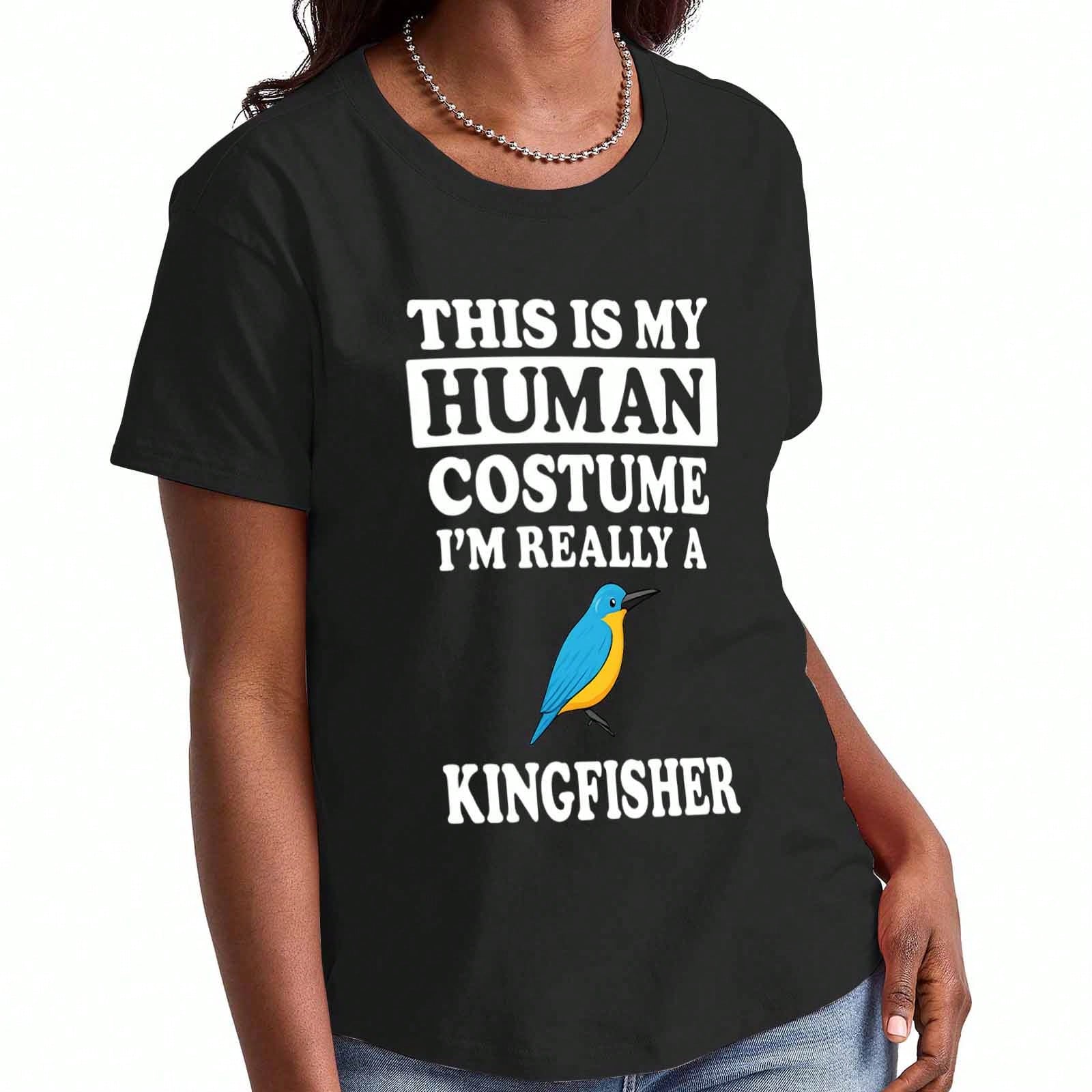 Kingfisher Bird Wounisex s Cotton T Shirt, Premium Cotton Print, Durable, Leisure And Fashionable. Vivid Kingfisher Graphic Tee, Comfortable Fit, Long S