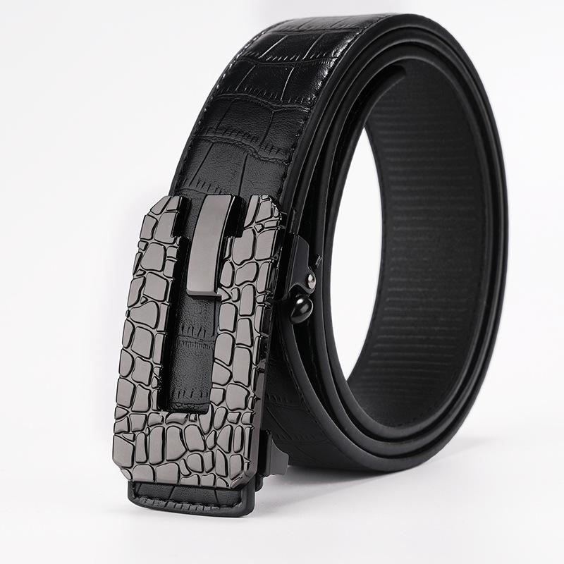 Belt New Leather Men'S Belt Cowhide Young People'S Versatile Middle-Aged And Young People'S Belt Toothless Automatic Buckle