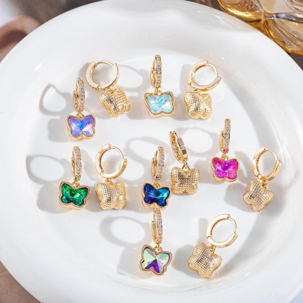 Elegant Tourmaline Cubic Zirconia Butterfly Earrings - Light Luxury Studs for Ladies