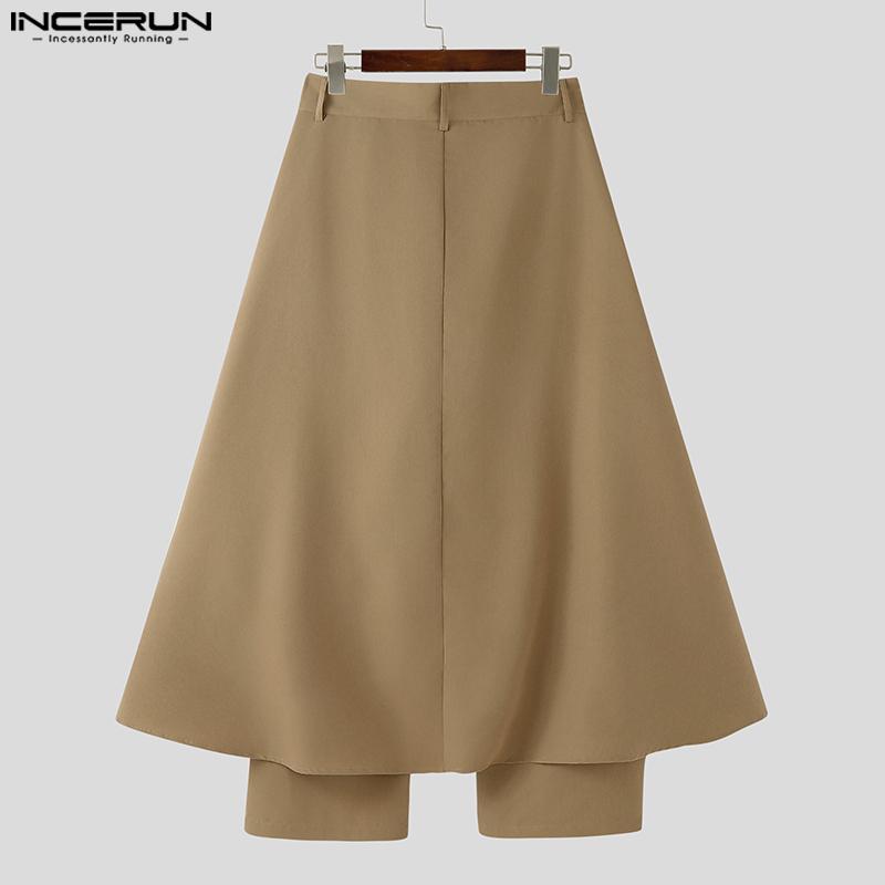 INCERUN Pánské dlouhé kalhoty na zip s vysokým pasem, dvouvrstvé, jednobarevné, ležérní