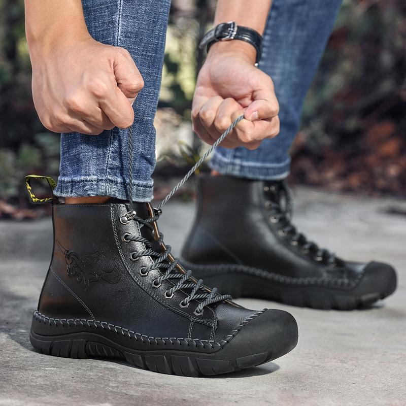 Buty Męskie Moda Buty Motocyklowe Wodoodporne Skórzane Buty Wiosenne Sznurowane Buty na Platformie Nowe Buty Wysokie dla Mężczyzn Botas Hombre