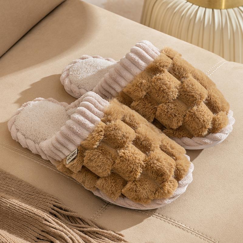 Home Non-slip Plush Cotton Slippers Indoor Heating Household Floor Soft Bottom Autumn and Winter Thickened Fluffy Slippers