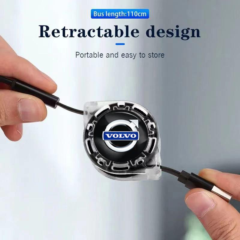 3 In 1 Data Cable Scalable Phone Fast Charging Cable Car Accessories For Volvo Xc60 Xc90 V40 V60 S60 V50 V90 S80 C40 XC40 V70 t6