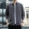 Men's Japanese Retro Long Sleeve Casual Work Shirt with Loose Fit and Trendy Pockets
