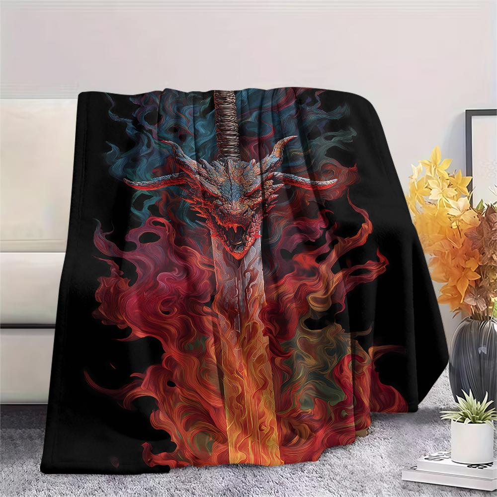 Sword and Dragon Print Flannel Blanket,High quality Comfortable for All Seasons,Home Decor,Warmth and Comfort,Perfect for Christmas Gifts