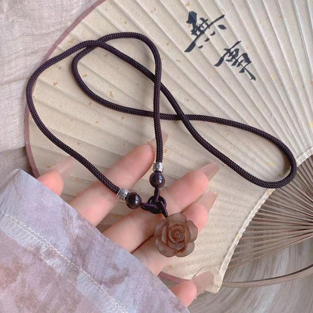 Chic Flower Beads Necklace Ethnic Round Pendant Necklace Vintage Camellia Stacking Necklace Men