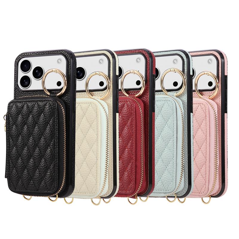 Luxury Leather Pattern Mobile Phone Case Wallet for iphone 17promax 16 15/14/13 Card Bag Crossbody Lanyard