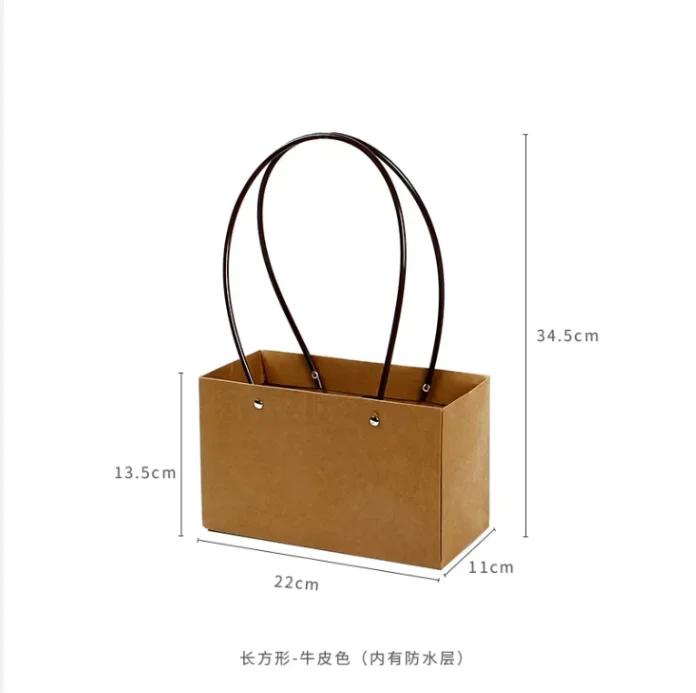 Paper Box Pink Kraft Paper Tote Bag Square Gift Bag  Flower Shop Supplies Valentine's Day Party 10pcs Fresh Flower Packaging