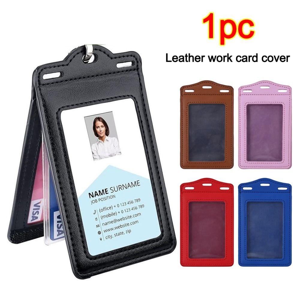 PU Leather ID Card Holder with Card Slots Tri-fold Badge Holder Transparent Card Holder