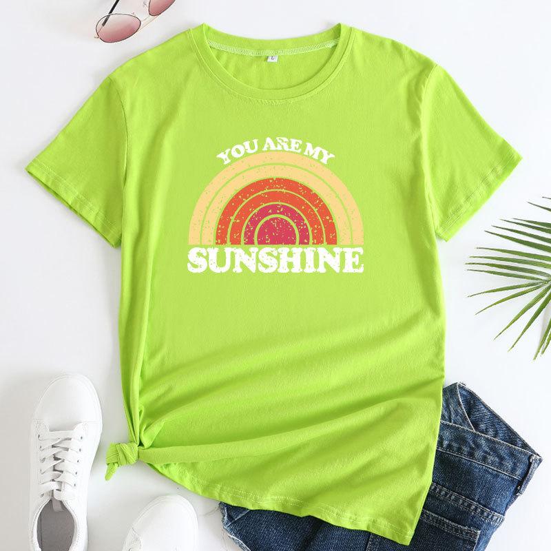 Summer YOU ARE MY SUNSHINE Rainbow Printed Cotton Loose Round Neck Women's Short Sleeved T-Shirts Women’s