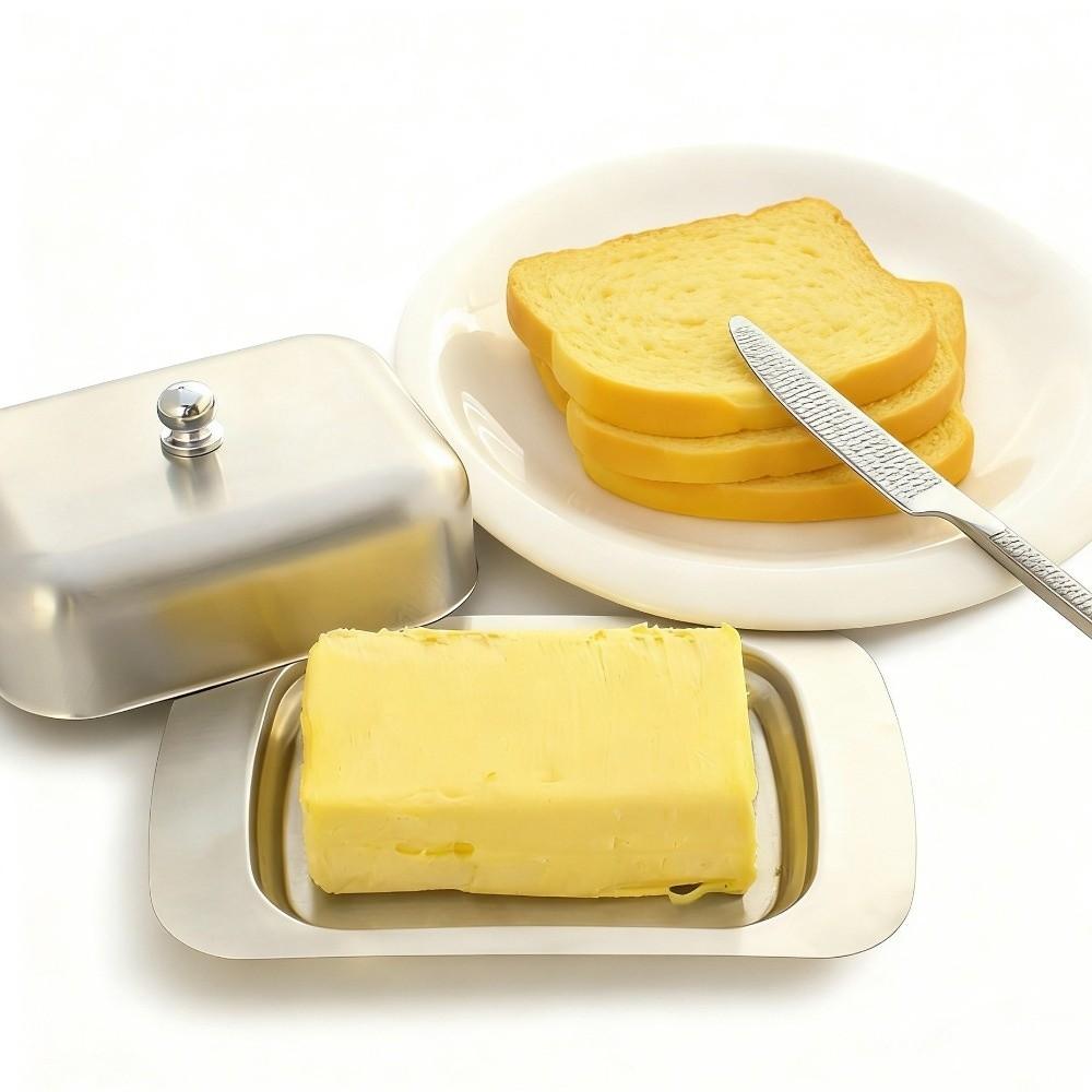 Airtight Stainless Steel Butter Dish Butter Tray Cheese Storage Container Dining Table