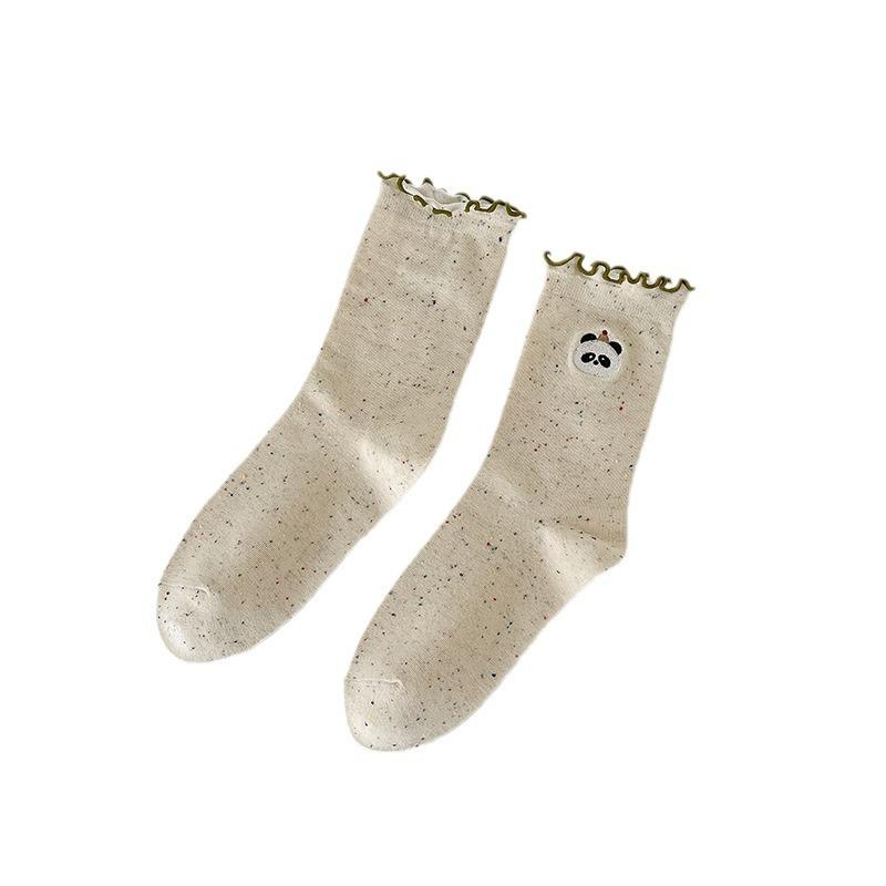 Embroidered Socks for Women, Spring and Autumn Mid-calf Socks, Black Fungus Lace Long Socks, Sweat-absorbing Pile Socks, Cute Boneless Socks
